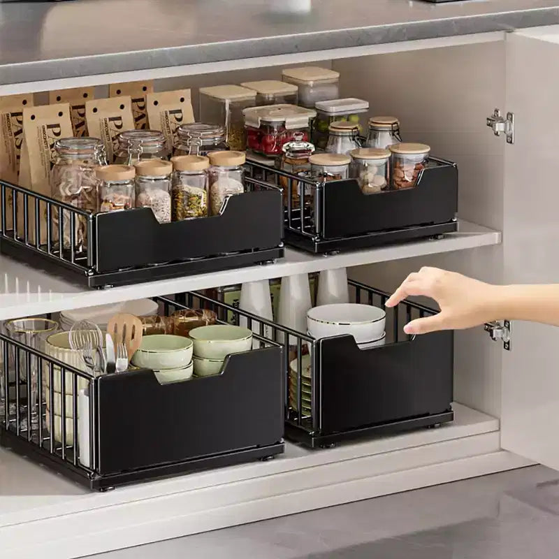 Pull Out Kitchen Cabinets Organizer, Pantry Pull Out Shelves, Metal Slide Out Storage Drawers No Drill Slide Out Drawers for Cabinets Bathroom