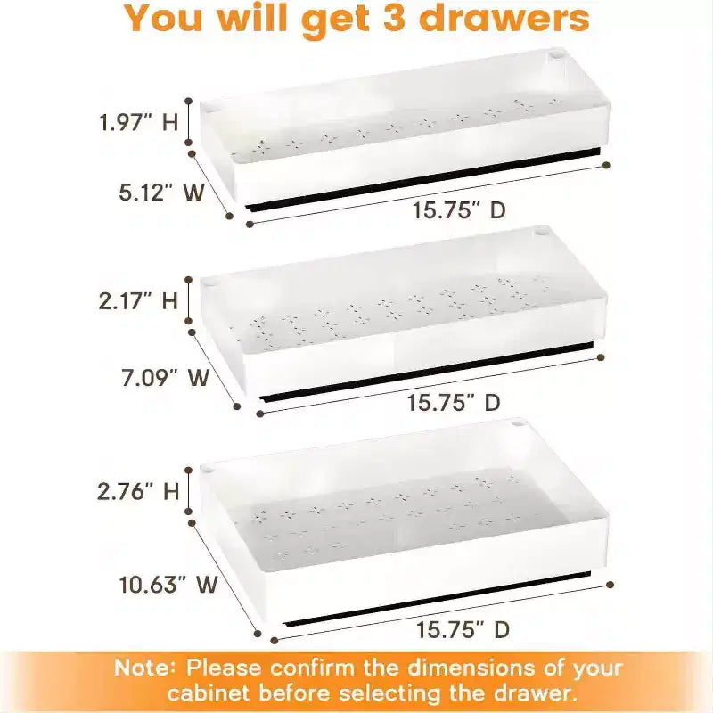 Extendable Drawer Kitchen, No Drilling or Nailing Required Storage Shelves, 3 Sizes Extendable Drawer Organizer for Kitchen, Pantry