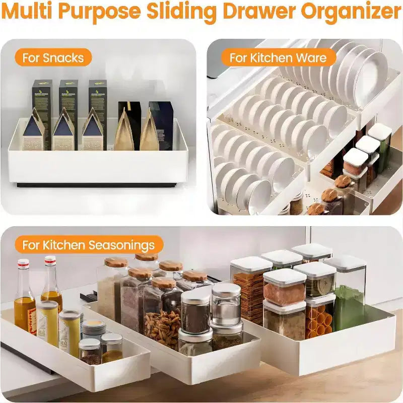 Extendable Drawer Kitchen, No Drilling or Nailing Required Storage Shelves, 3 Sizes Extendable Drawer Organizer for Kitchen, Pantry