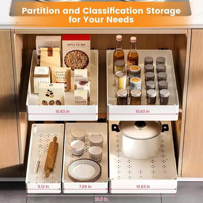 Extendable Drawer Kitchen, No Drilling or Nailing Required Storage Shelves, 3 Sizes Extendable Drawer Organizer for Kitchen, Pantry