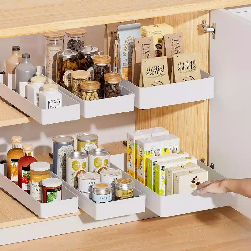 Extendable Drawer Kitchen, No Drilling or Nailing Required Storage Shelves, 3 Sizes Extendable Drawer Organizer for Kitchen, Pantry