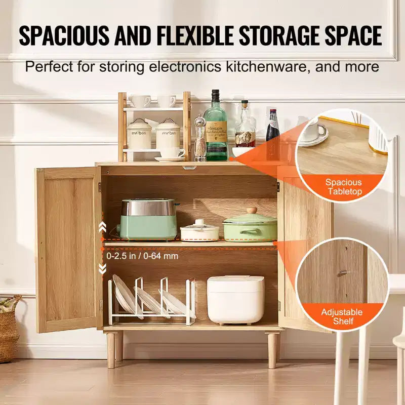 Rattan Cabinet, Rattan Storage Cabinet with 2 Magnetic Doors and Adjustable Shelves, Sideboard Buffet Cabinet for Hallway, Entryway, Natural