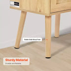 Rattan Nightstand, Boho Bedside Table with Drawer Open Shelf, Rattan End Table Wooden Nightstand with Solid Wood Legs, Natural
