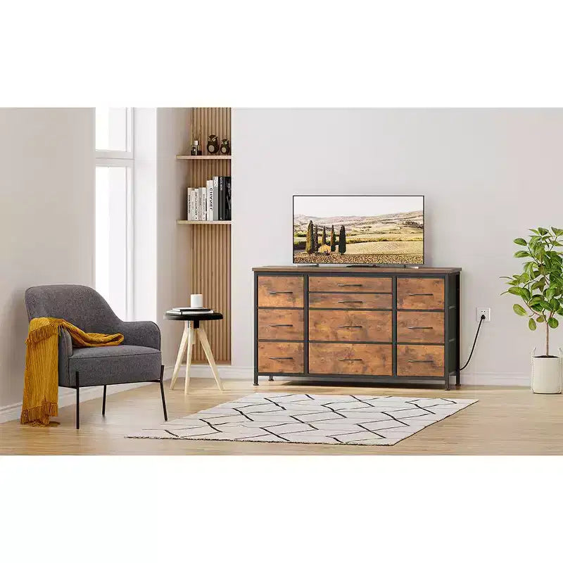 TV Stand for 55'' TV with Power Outlet, Entertainment Center, Dresser with 10 Large Drawers
