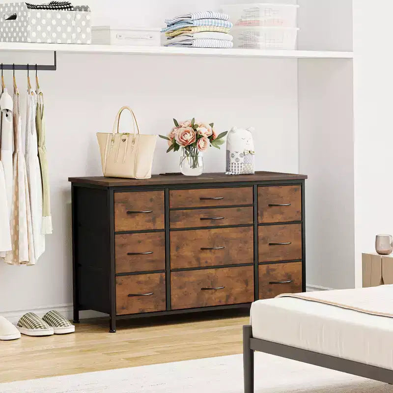 TV Stand for 55'' TV with Power Outlet, Entertainment Center, Dresser with 10 Large Drawers