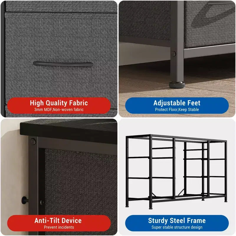 TV Stand for 55'' TV with Power Outlet, Entertainment Center, Dresser with 10 Large Drawers