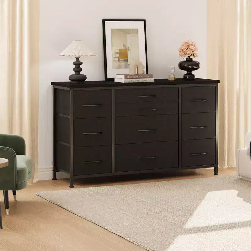 TV Stand for 55'' TV with Power Outlet, Entertainment Center, Dresser with 10 Large Drawers