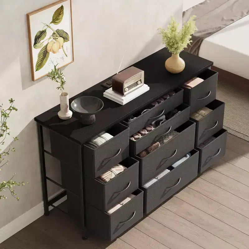 TV Stand for 55'' TV with Power Outlet, Entertainment Center, Dresser with 10 Large Drawers