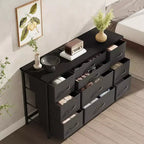 TV Stand for 55'' TV with Power Outlet, Entertainment Center, Dresser with 10 Large Drawers