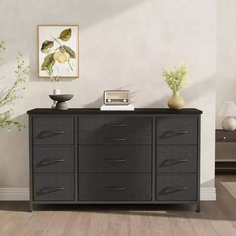 TV Stand for 55'' TV with Power Outlet, Entertainment Center, Dresser with 10 Large Drawers