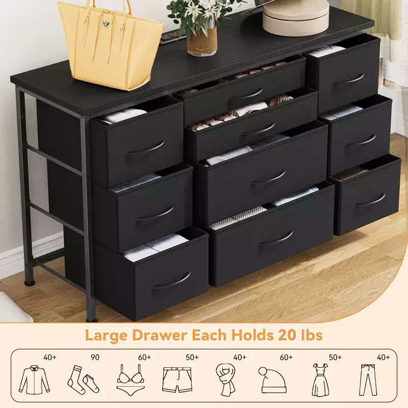 TV Stand for 55'' TV with Power Outlet, Entertainment Center, Dresser with 10 Large Drawers
