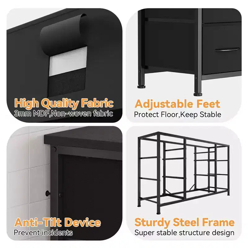 TV Stand for 55'' TV with Power Outlet, Entertainment Center, Dresser with 10 Large Drawers
