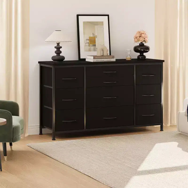 TV Stand for 55'' TV with Power Outlet, Entertainment Center, Dresser with 10 Large Drawers