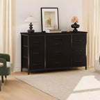 TV Stand for 55'' TV with Power Outlet, Entertainment Center, Dresser with 10 Large Drawers
