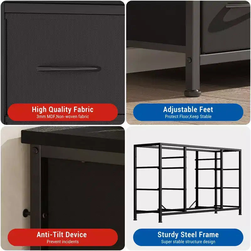 TV Stand for 55'' TV with Power Outlet, Entertainment Center, Dresser with 10 Large Drawers