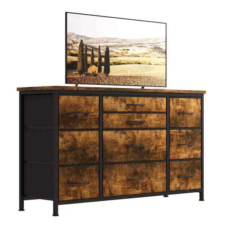 TV Stand for 55'' TV with Power Outlet, Entertainment Center, Dresser with 10 Large Drawers