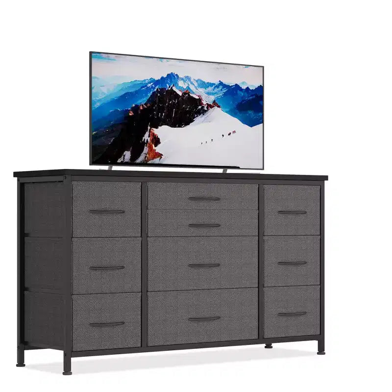 TV Stand for 55'' TV with Power Outlet, Entertainment Center, Dresser with 10 Large Drawers