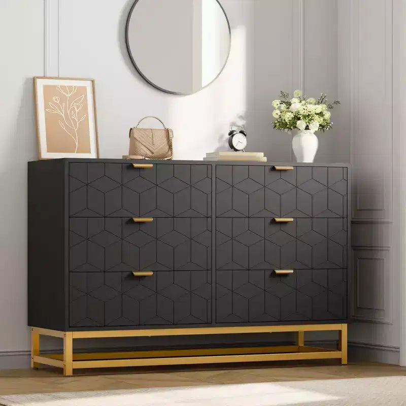 Dresser for Bedroom 6 Drawer Dresser w/ Metal Legs Wood Dressers Chest Organizer