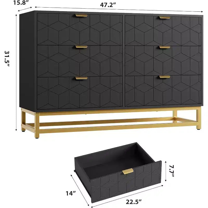 Dresser for Bedroom 6 Drawer Dresser w/ Metal Legs Wood Dressers Chest Organizer