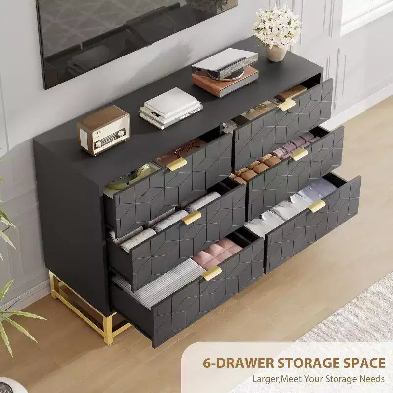 Dresser for Bedroom 6 Drawer Dresser w/ Metal Legs Wood Dressers Chest Organizer