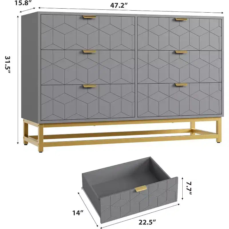 Dresser for Bedroom 6 Drawer Dresser w/ Metal Legs Wood Dressers Chest Organizer