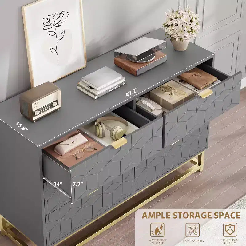 Dresser for Bedroom 6 Drawer Dresser w/ Metal Legs Wood Dressers Chest Organizer