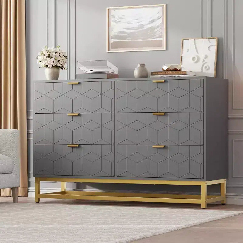 Dresser for Bedroom 6 Drawer Dresser w/ Metal Legs Wood Dressers Chest Organizer