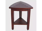 Compact Teak Corner Shower Outdoor Bench With Shelf In Brown Finish