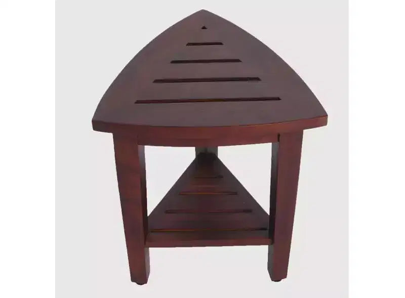 Compact Teak Corner Shower Outdoor Bench With Shelf In Brown Finish