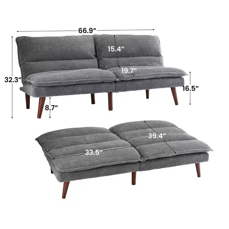 67 Corduroy Convertible Futon Sofa Bed, 3-in-1 Recliner Sofa for Small Spaces, Compact Sofa Bed for Apartment, Guest Room