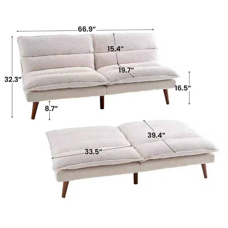 67 Corduroy Convertible Futon Sofa Bed, 3-in-1 Recliner Sofa for Small Spaces, Compact Sofa Bed for Apartment, Guest Room