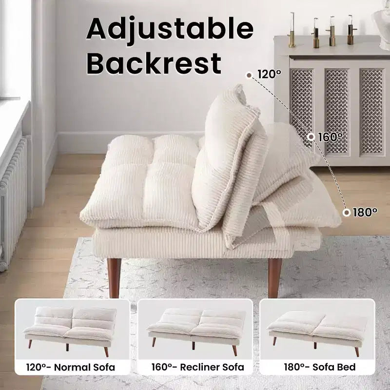 67 Corduroy Convertible Futon Sofa Bed, 3-in-1 Recliner Sofa for Small Spaces, Compact Sofa Bed for Apartment, Guest Room