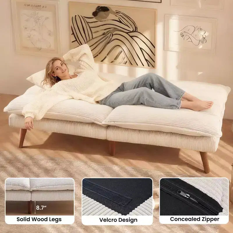 67 Corduroy Convertible Futon Sofa Bed, 3-in-1 Recliner Sofa for Small Spaces, Compact Sofa Bed for Apartment, Guest Room