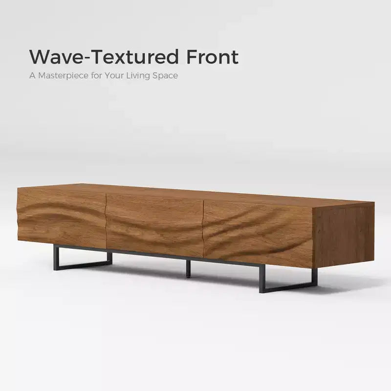 82.83 Modern Solid Wood Relief TV Stand - 3 Drawers, Metal Legs & Ventilation Holes