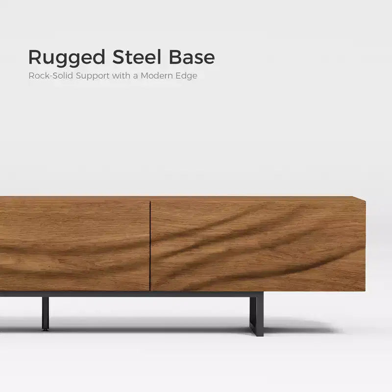 82.83 Modern Solid Wood Relief TV Stand - 3 Drawers, Metal Legs & Ventilation Holes