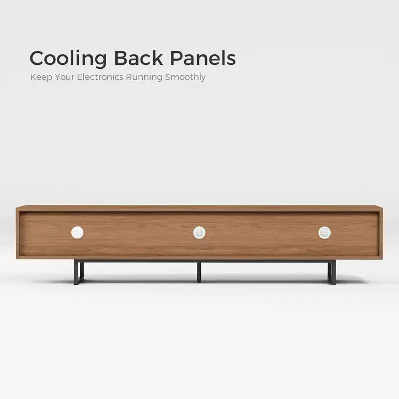 82.83 Modern Solid Wood Relief TV Stand - 3 Drawers, Metal Legs & Ventilation Holes