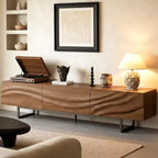 82.83 Modern Solid Wood Relief TV Stand - 3 Drawers, Metal Legs & Ventilation Holes
