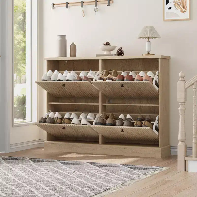 Shoe Cabinet Storage for Entryway with 4 Flip Drawers,Freestanding Cabinet with Adjustable Shelves,Wooden Hidden Shoe Rack for Hallway