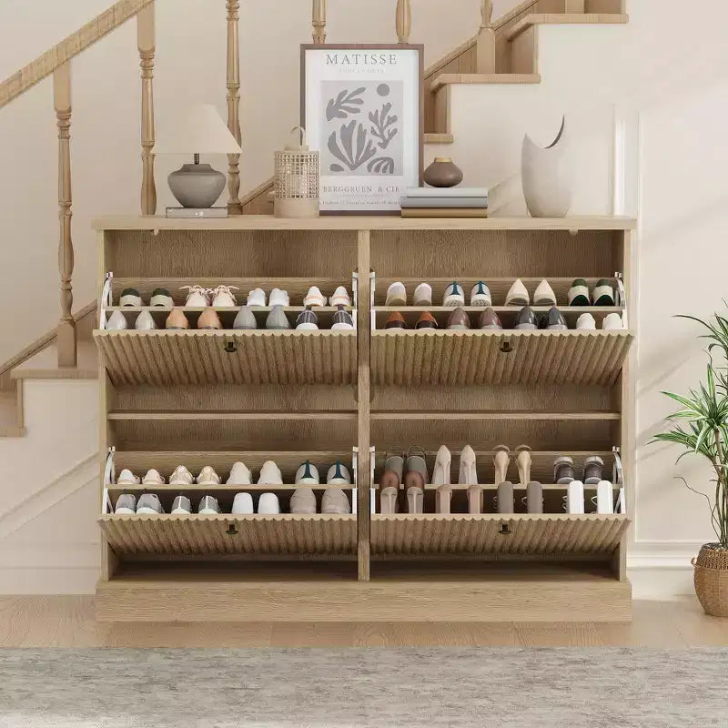 Shoe Cabinet Storage for Entryway with 4 Flip Drawers,Freestanding Cabinet with Adjustable Shelves,Wooden Hidden Shoe Rack for Hallway