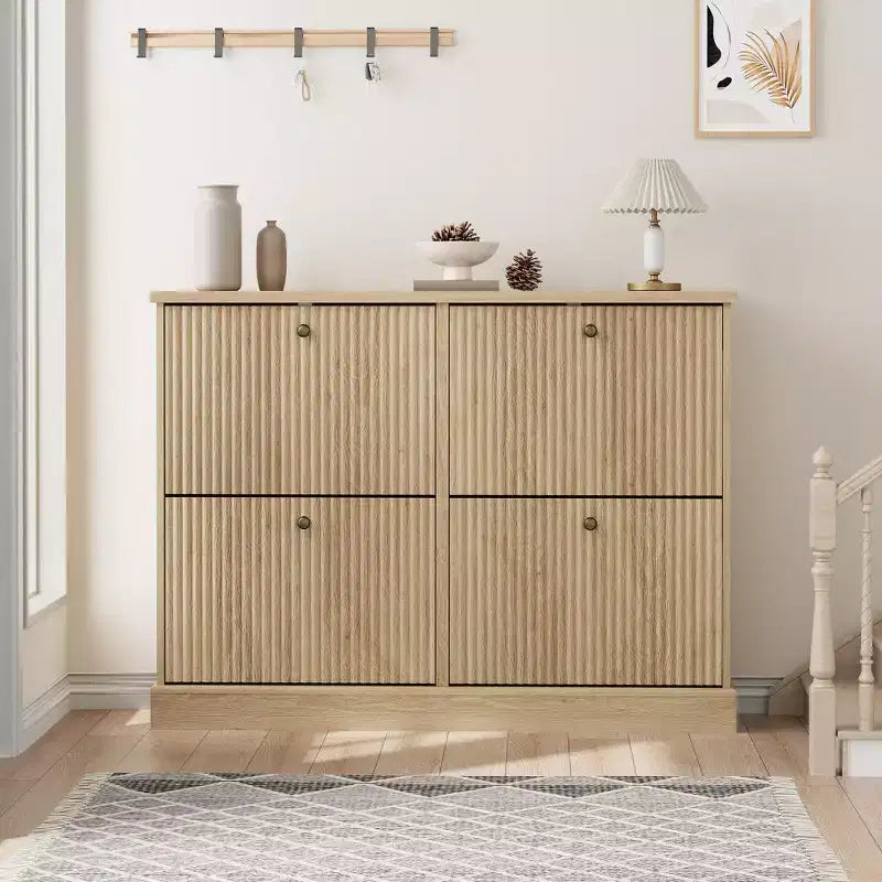 Shoe Cabinet Storage for Entryway with 4 Flip Drawers,Freestanding Cabinet with Adjustable Shelves,Wooden Hidden Shoe Rack for Hallway