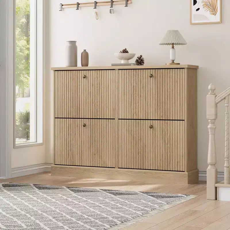 Shoe Cabinet Storage for Entryway with 4 Flip Drawers,Freestanding Cabinet with Adjustable Shelves,Wooden Hidden Shoe Rack for Hallway