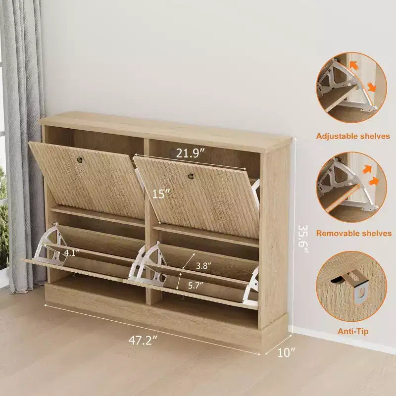 Shoe Cabinet Storage for Entryway with 4 Flip Drawers,Freestanding Cabinet with Adjustable Shelves,Wooden Hidden Shoe Rack for Hallway