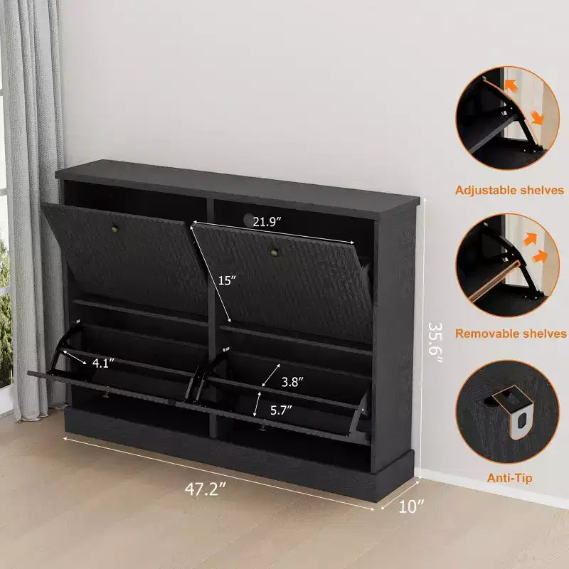 Shoe Cabinet Storage for Entryway with 4 Flip Drawers,Freestanding Cabinet with Adjustable Shelves,Wooden Hidden Shoe Rack for Hallway
