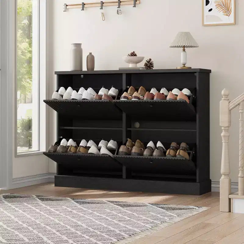 Shoe Cabinet Storage for Entryway with 4 Flip Drawers,Freestanding Cabinet with Adjustable Shelves,Wooden Hidden Shoe Rack for Hallway