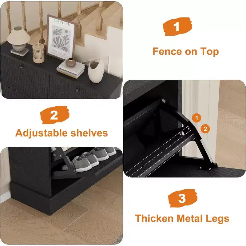 Shoe Cabinet Storage for Entryway with 4 Flip Drawers,Freestanding Cabinet with Adjustable Shelves,Wooden Hidden Shoe Rack for Hallway