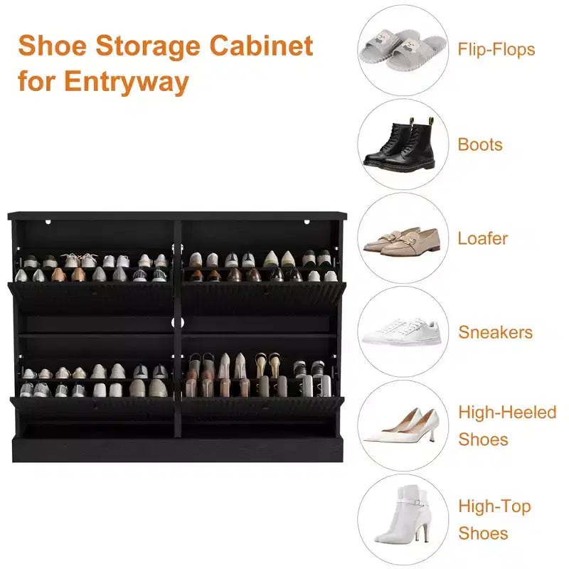 Shoe Cabinet Storage for Entryway with 4 Flip Drawers,Freestanding Cabinet with Adjustable Shelves,Wooden Hidden Shoe Rack for Hallway