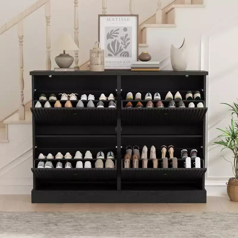 Shoe Cabinet Storage for Entryway with 4 Flip Drawers,Freestanding Cabinet with Adjustable Shelves,Wooden Hidden Shoe Rack for Hallway