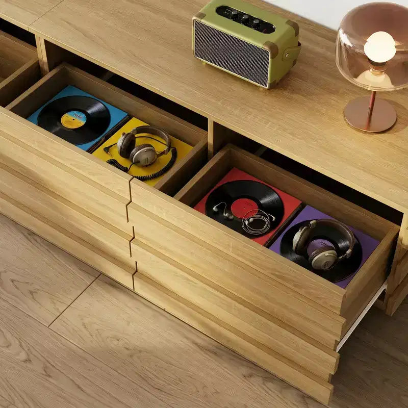 78.7 TV Stand with Decorative Strips, Media Console with Spacious Top & 4 Drawers, Minimalist Entertainment Center for TVs Up to 75