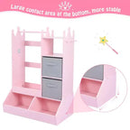 Kids Dress Up Wardrobe with Light and Mirror  Wooden Armoire Closet  Open Hanging Clothing Rack, Storage Bins for Girls Bedroom or Playroom