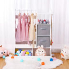 Kids Dress Up Wardrobe with Light and Mirror  Wooden Armoire Closet  Open Hanging Clothing Rack, Storage Bins for Girls Bedroom or Playroom